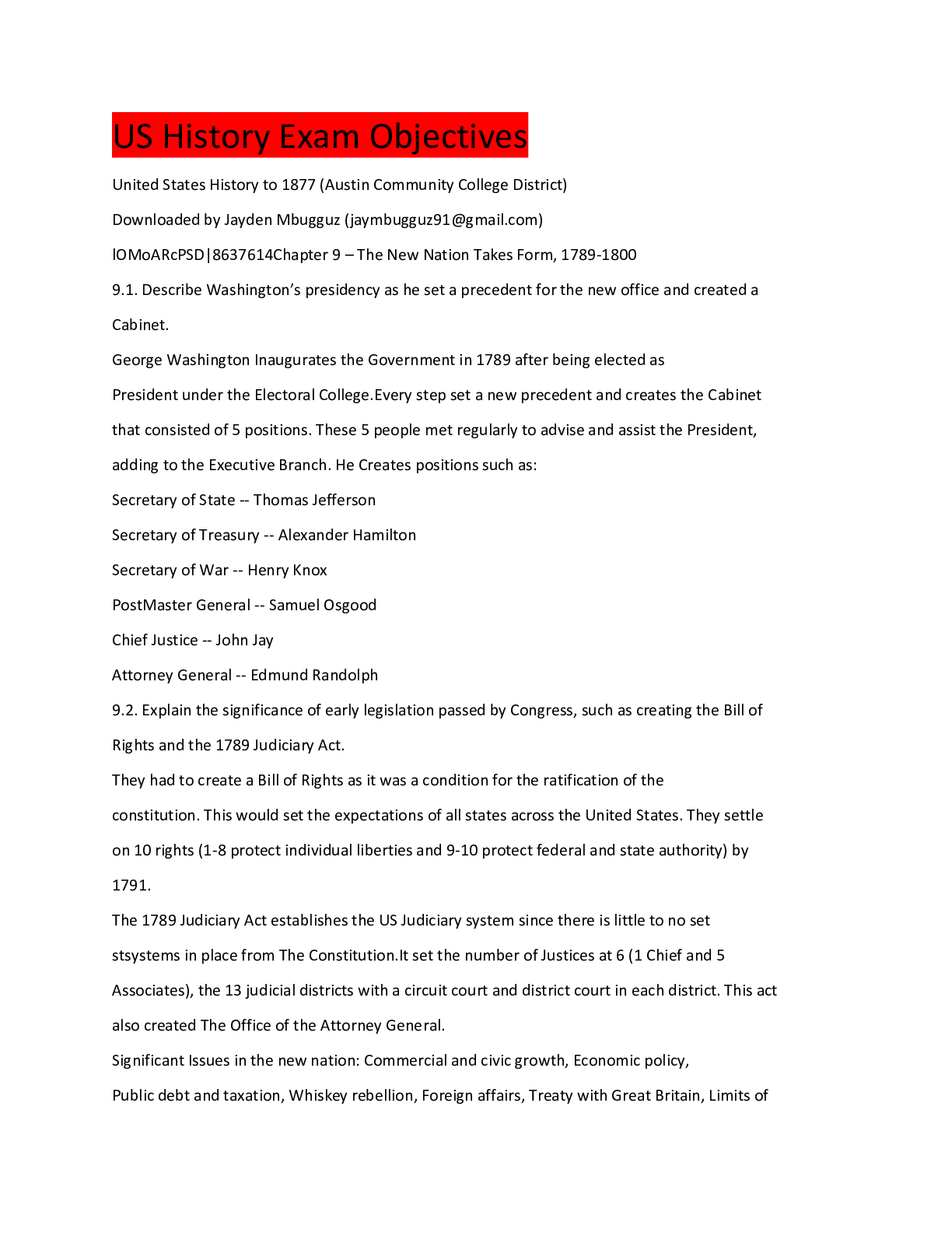 Preview image for US History Exam Objectives